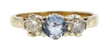 9ct gold aquamarine and diamond three stone ring