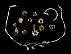 Gold stone set jewellery oddments including 18ct white gold diamond part shank