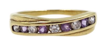 9ct gold amethyst and cubic zirconia channel set ring, hallmarked