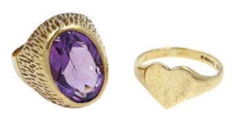 Gold amethyst ring and a gold heart shaped ring