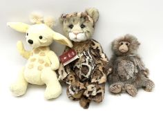 Three Charlie Bears wild animals - 'Annuska' leopard with metal key pendant and card name tag H43cm;