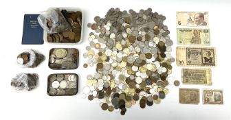 Great British and World coins including Queen Victoria and later pennies including 'Bun Head' pennie