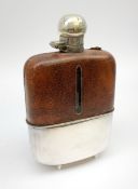 A large glass hip flask with silver plated removable base/cup