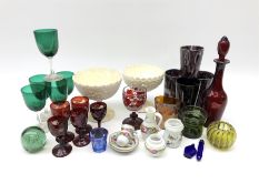 A group of Victorian glassware, to include Ruby flashed decanter and six glasses, decanter H25cm, fi