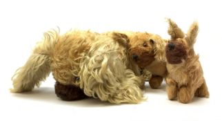 Farnell curly plush spaniel dog in a crouching position with glass eyes