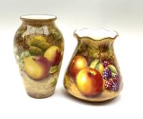 Two small Royal Worcester fruit painted vases