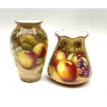 Two small Royal Worcester fruit painted vases