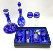A selection of Bohemian style blue flashed glass