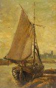 English School (19th/20th century): Sailing Barge at Anchor, oil on panel unsigned 25cm x 16cm