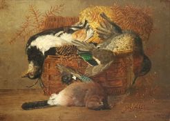 EFW (British 19th century): Dead Game in a Basket, oil on canvas signed with initials and dated 1893