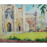 Pamela Chard (British 1926-2003): St Albans Cathedral, oil on board unsigned 49cm x 60cm Provenance
