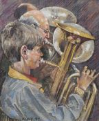 David Newbould (British 1938-2018): 'Silver and Gold' - Brass Band, pastel signed and dated '87, tit