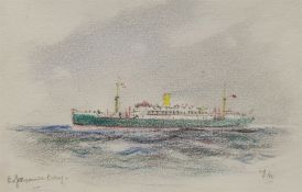 Frank Henry Mason (Staithes Group 1875-1965): 'Esperance Bay' - Steam Liner, crayon sketch signed wi