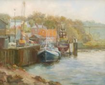 Michelle Saunders (British 1963-): Parkol Marine Shipyard Whitby, oil on canvas signed 37cm x 45cm