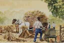 Ken Middleton (British 20th century): Loading the Haycart, watercolour indistinctly signed, artist's