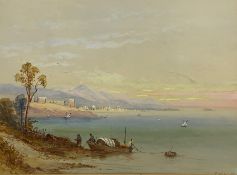 T Wilson (19th century): Middle Eastern Coastal scene, watercolour heightened in white signed and da