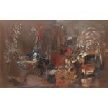 Roy McCallum (British 20th century): 'Vanity' - Abstract Roosters, impasto oil on board signed, titl