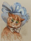 After Louis Wain (British 1860-1939): Cat in a Bonnet, watercolour unsigned 32cm x 24cm