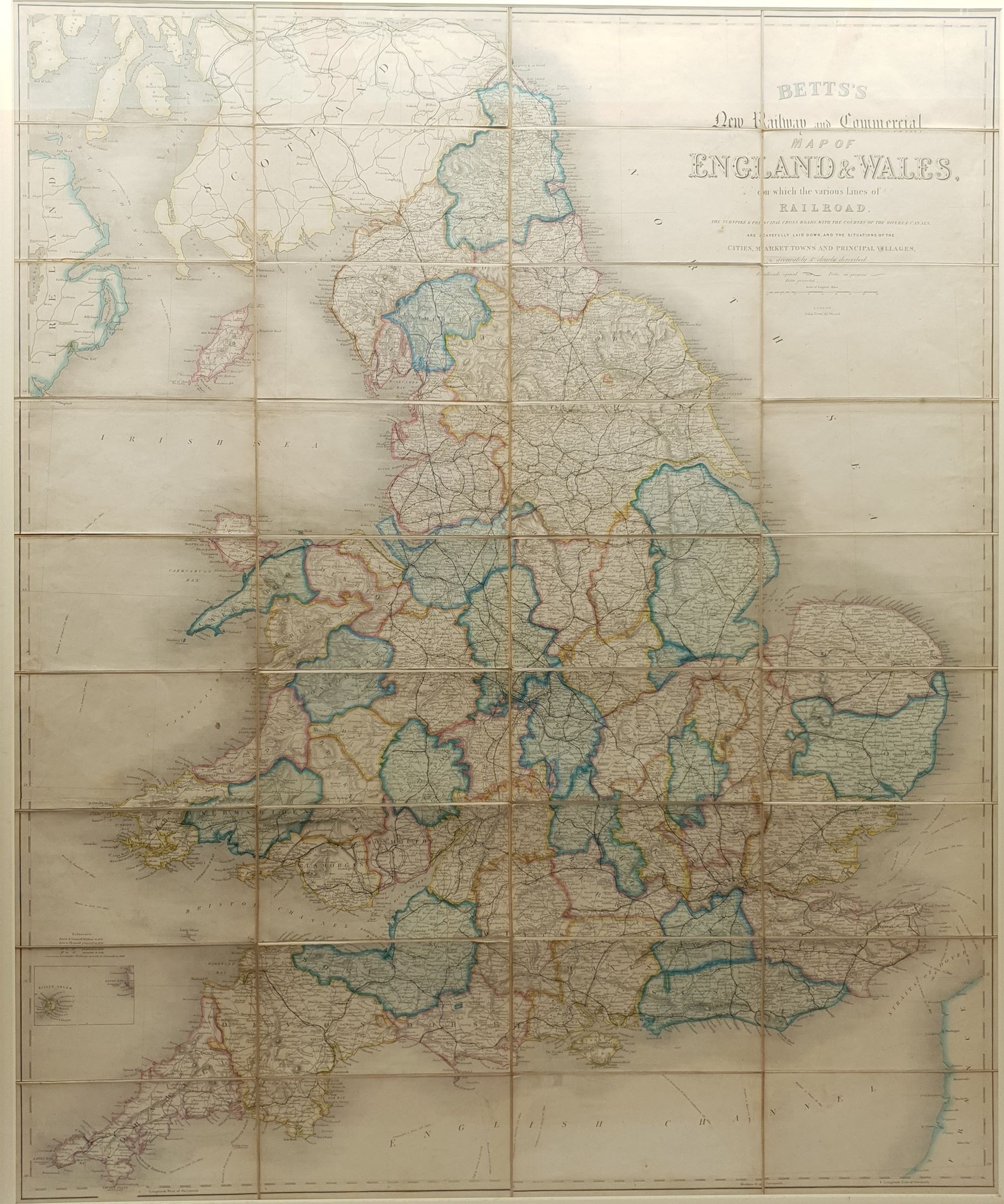 John Betts (British 19th century): 'Betts's New Railway and Commercial Map of Enland & Wales', enrav