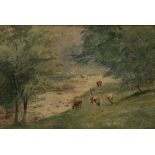 English School (Early 20th century): Cattle Grazing by the Riverside, watercolour unsigned 17cm x 26