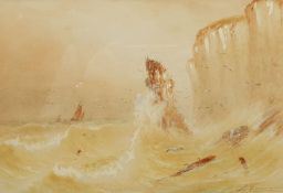 Joseph Eaman (British 1853-1907): Coastal Rocks in Rough Seas, watercolour signed 23cm x 34cm