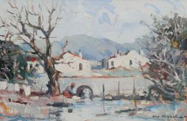 Continental School (20th century): Man by a River, oil on board indistinctly signed, together with a