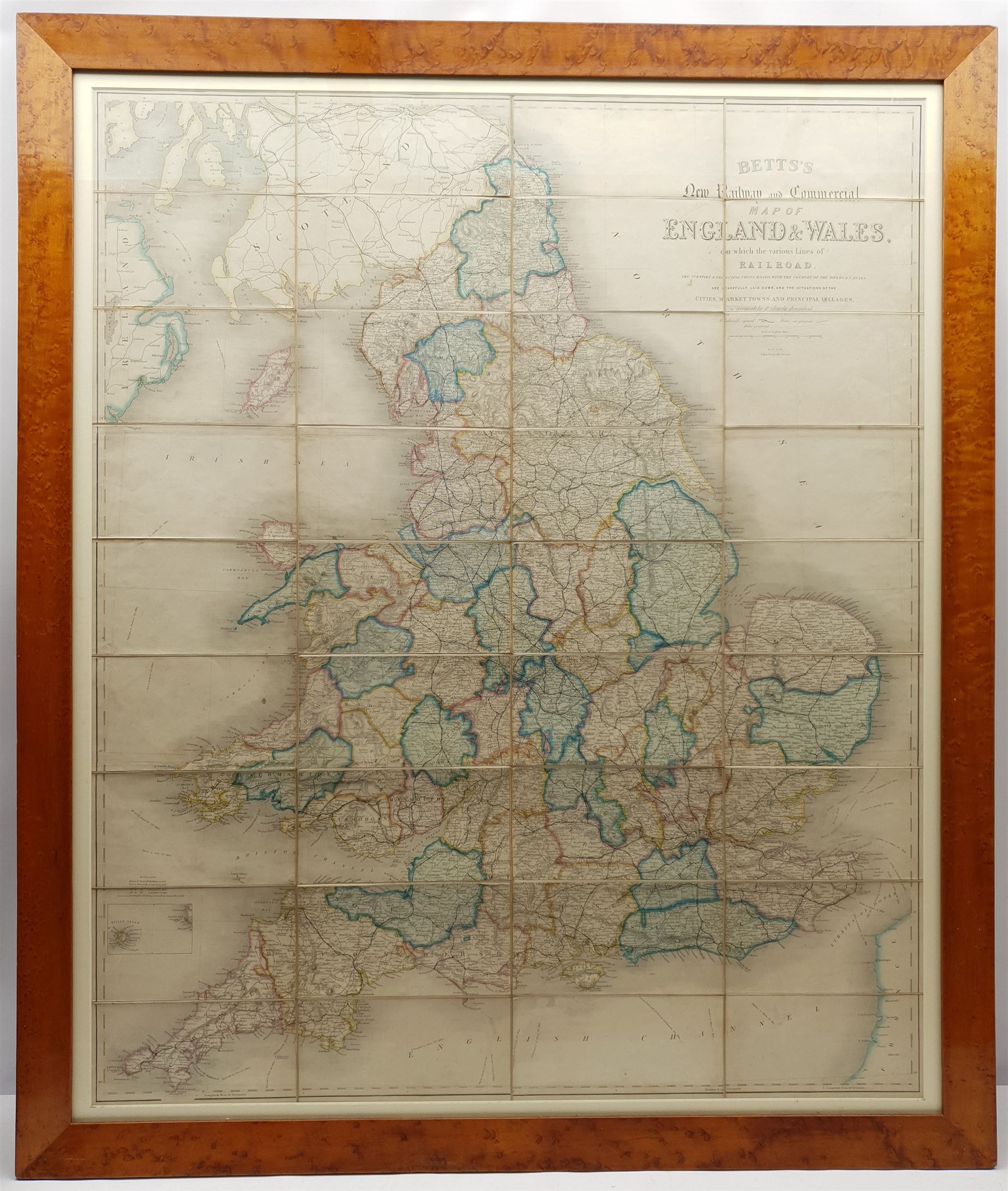 John Betts (British 19th century): 'Betts's New Railway and Commercial Map of Enland & Wales', enrav - Image 2 of 4