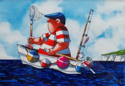 Paul M Kiernan (Northern British Contemporary): 'Gone Fishing', watercolour and ink signed with init