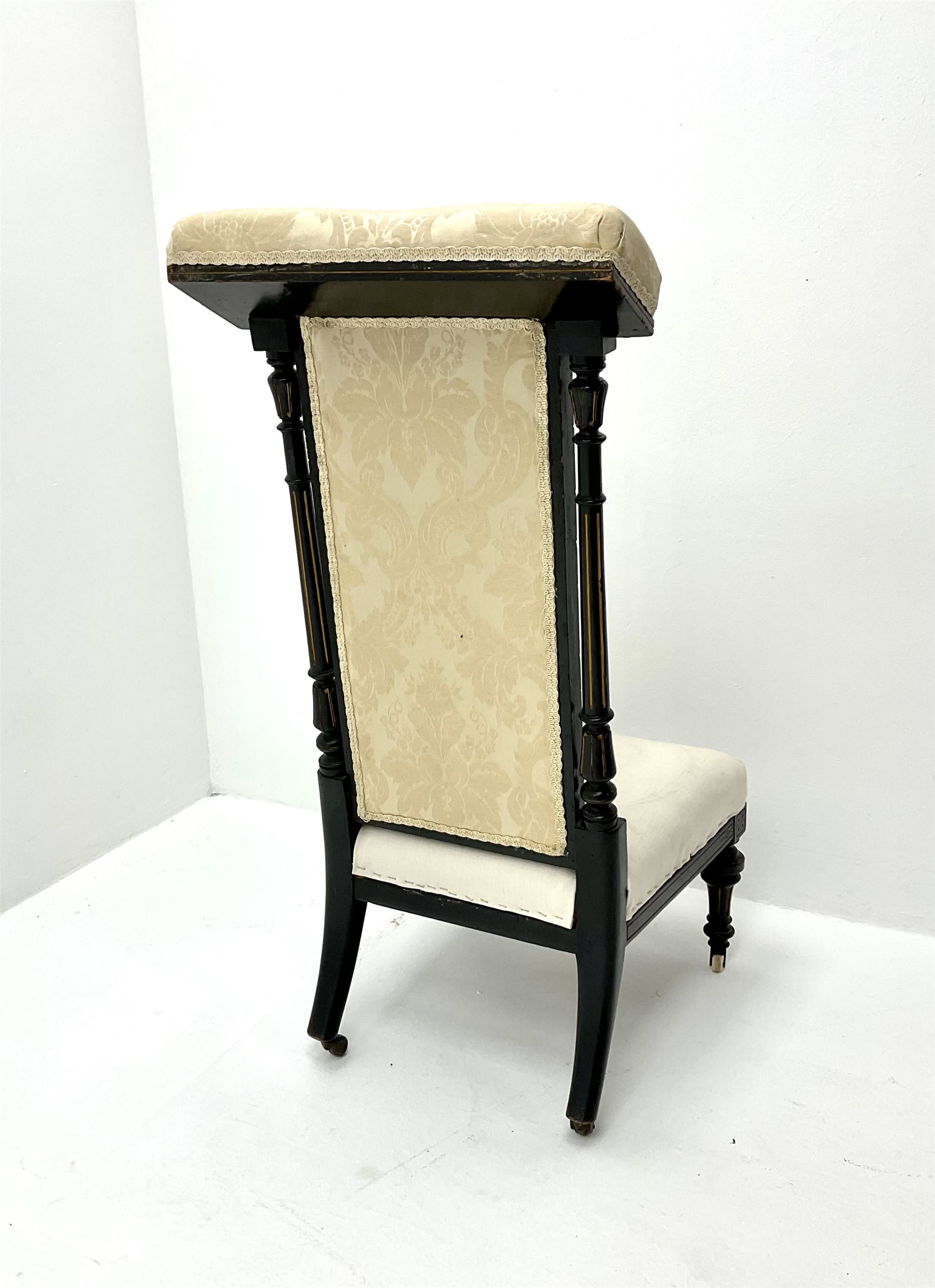 Victorian ebonised prie dieu chair upholstered in an ivory ground fabric - Image 3 of 3