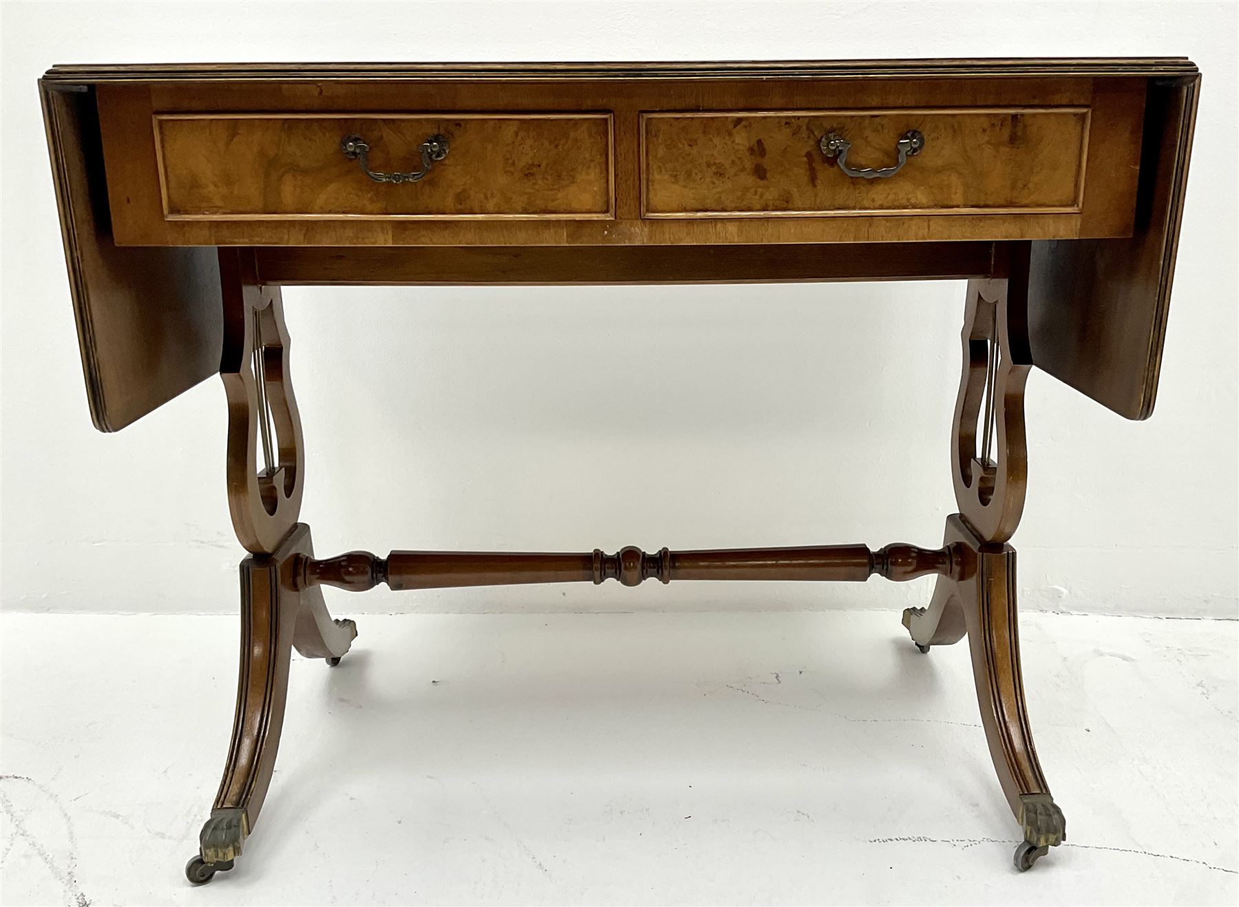 20th century inlaid walnut drop leaf sofa table - Image 2 of 4