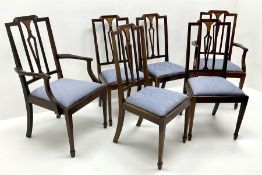 Set six (4+2) Edwardian inlaid mahogany framed dining chairs