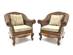 Pair cane armchairs