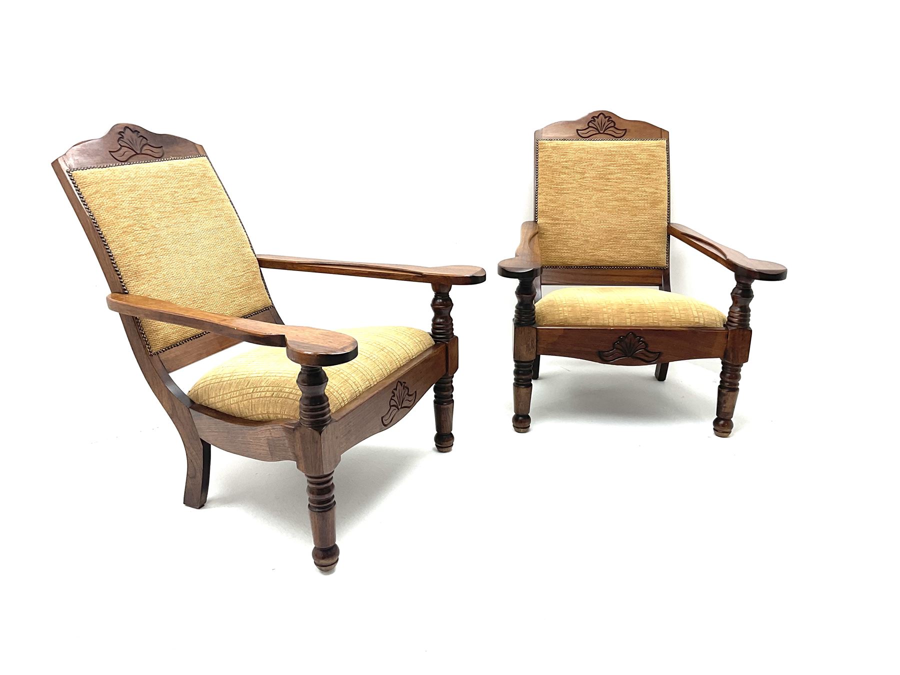 Pair hardwood framed plantation chairs