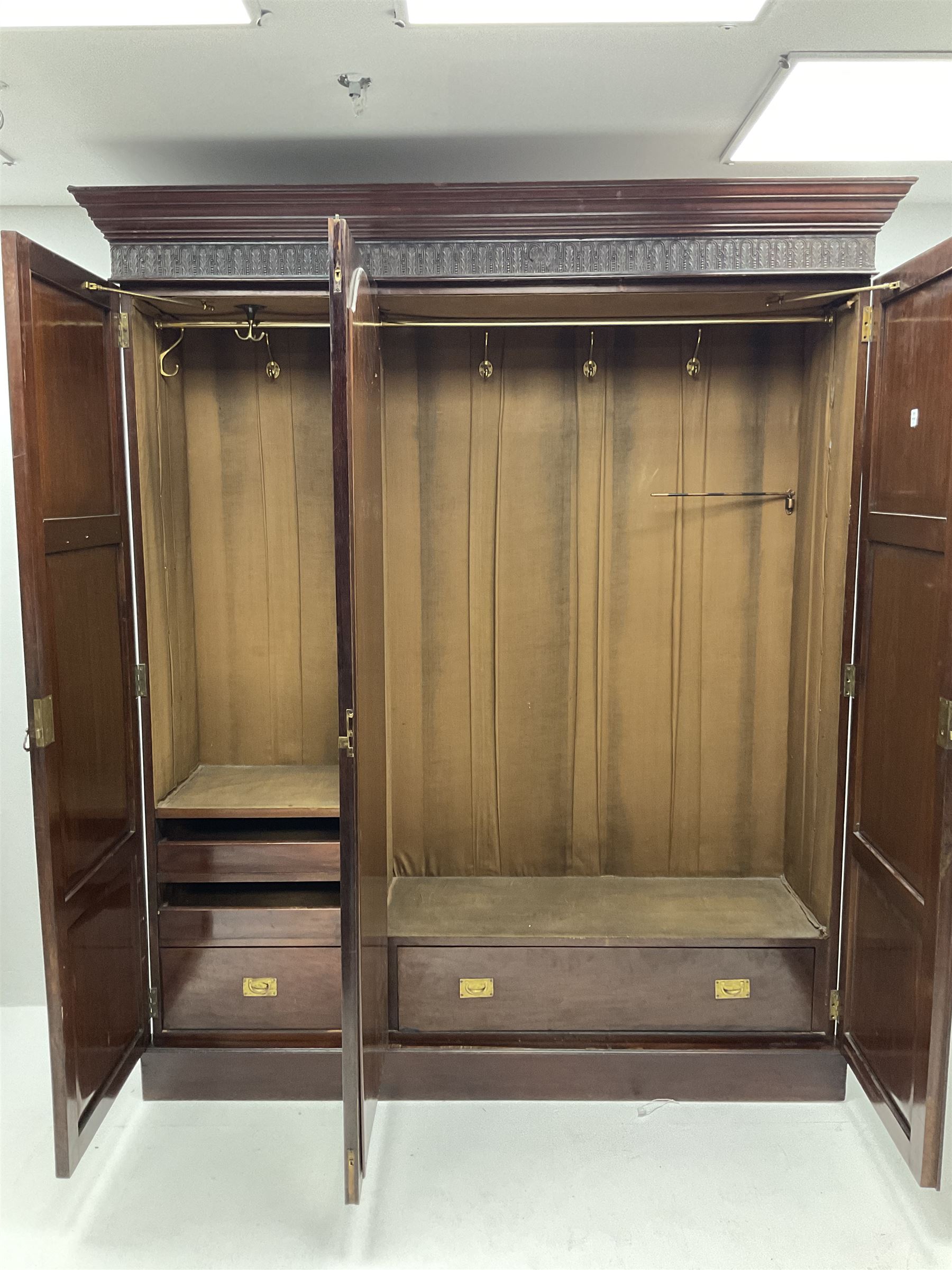 Late Victorian walnut triple wardrobe - Image 4 of 5