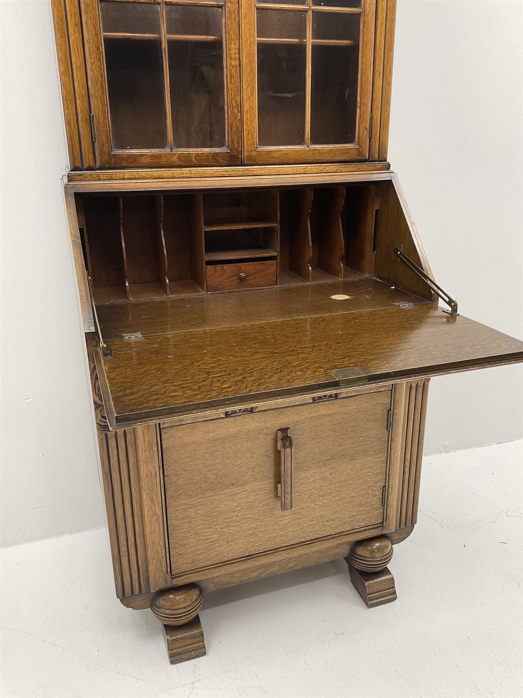 Early 20th century carved oak bureau bookcase - Image 3 of 4