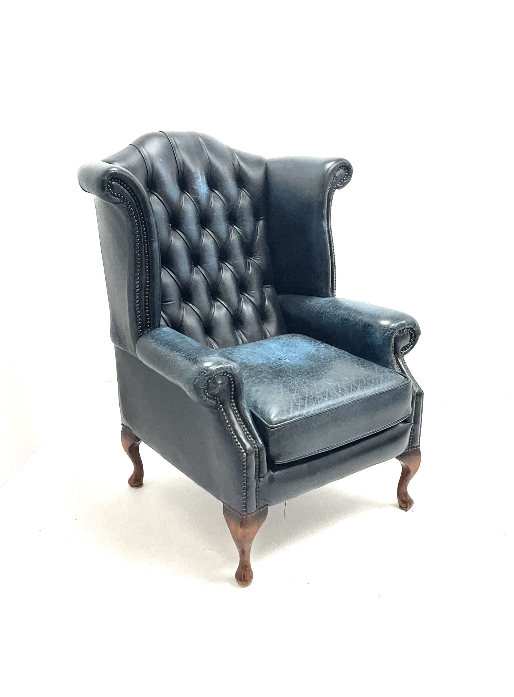 Queen Anne style wing back deep button armchair - Image 2 of 2