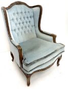 French style walnut framed wingback armchair