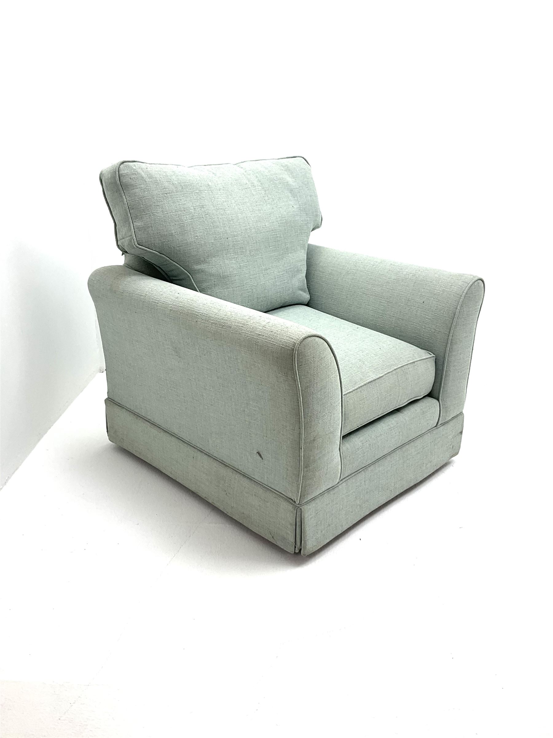 Traditional shaped armchair upholstered in duck egg blue fabric - Image 2 of 3