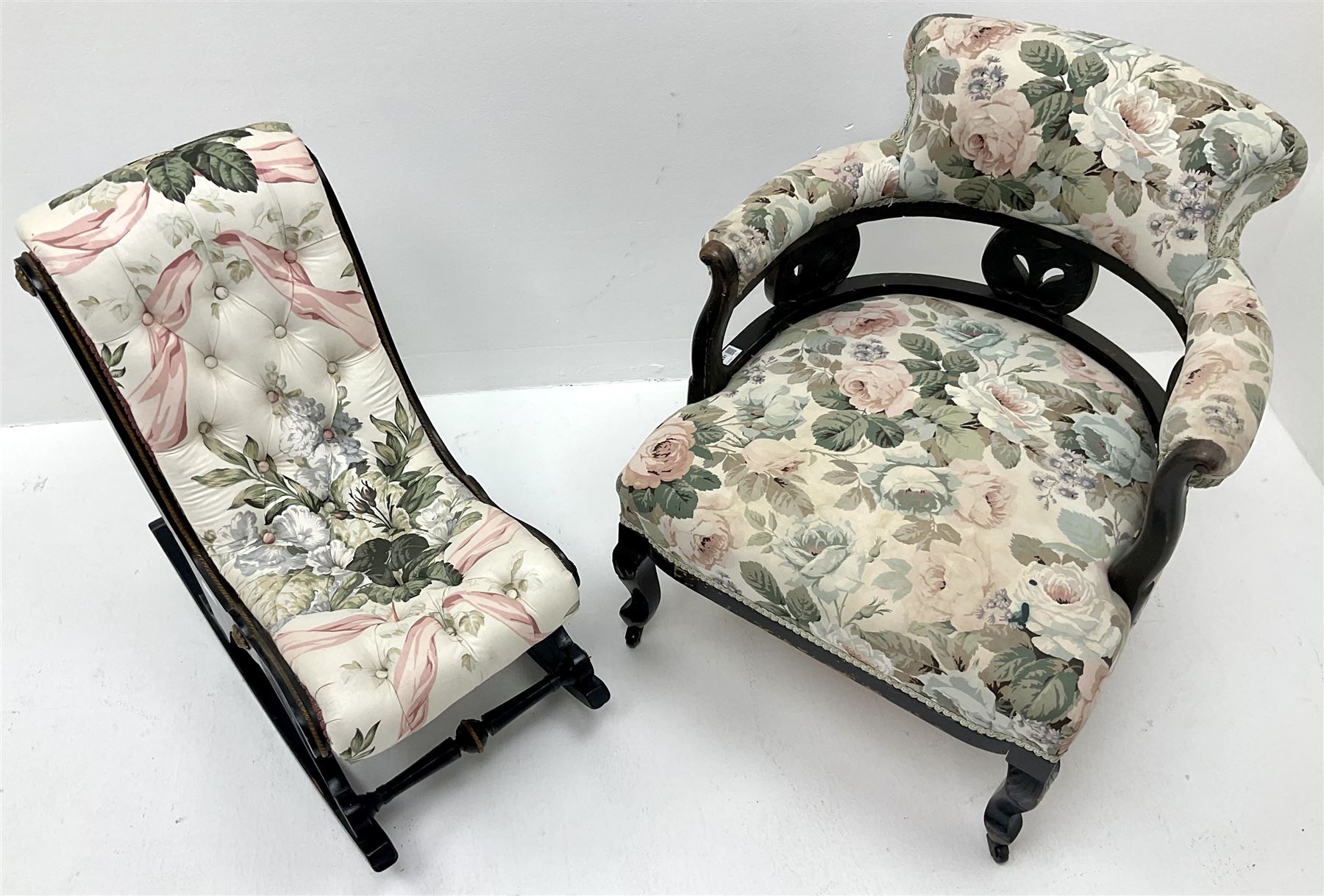 Early 20th century tub shaped armchair - Image 4 of 4