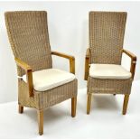Two high back cane dining chairs