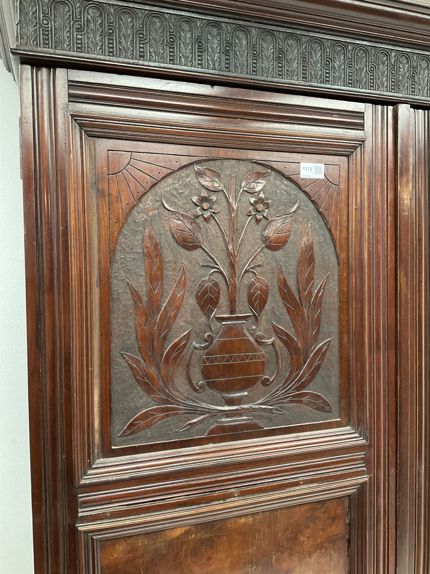 Late Victorian walnut triple wardrobe - Image 2 of 5