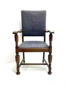 Oak framed armchair with upholstered seat and back
