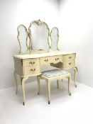 French style cream painted serpentine dressing table