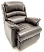 Armchair upholstered in dark leather