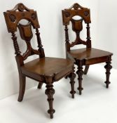 Pair 19th century oak hall chairs