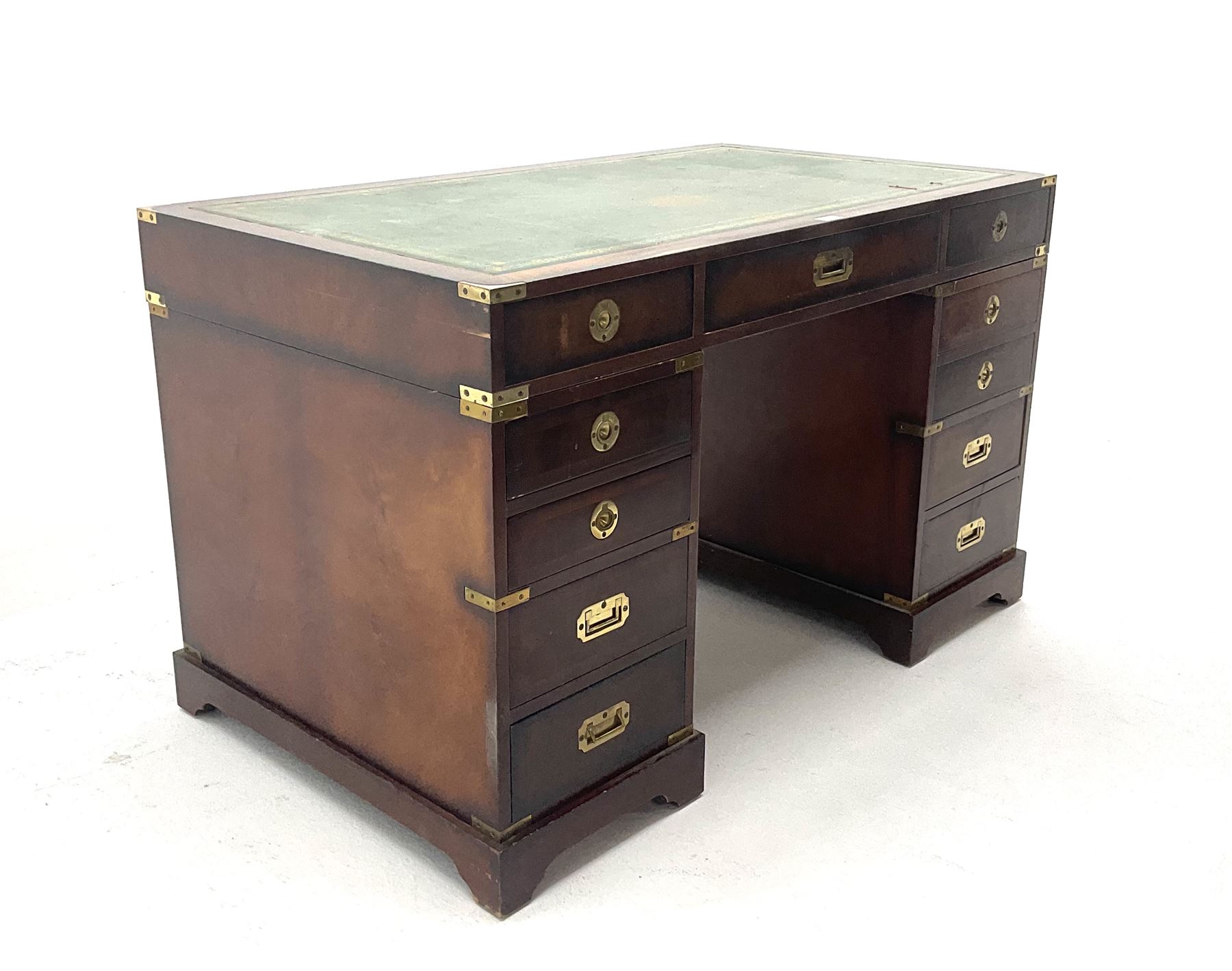 Mahogany campaign style kneehole desk - Image 2 of 3