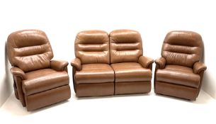 Sherborne three piece lounge suite upholstered in light brown leather � two seat sofa (W145cm)