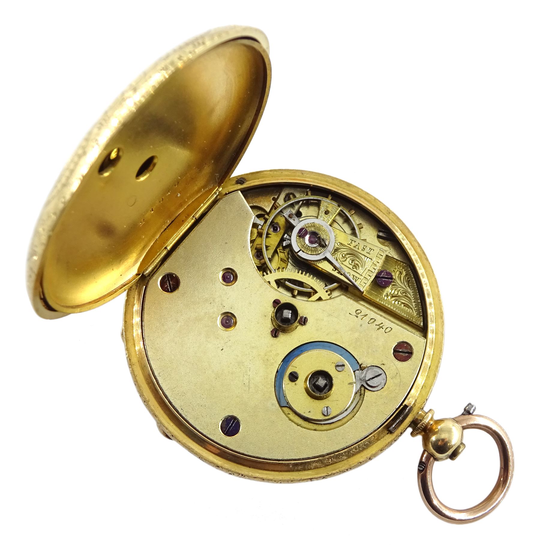 Swiss 18ct gold open face key wound lever ladies pocket watch, No. 21040, gilt dial with Roman numer - Image 3 of 5