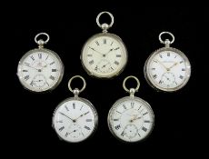 Five 19th and early 20th century silver open face lever and cylinder pocket watches by H Samuel, Man