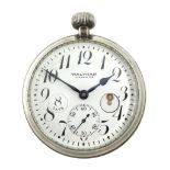 Early 20th century keyless lever, 15 jewels 8 days goliath pocket watch by Waltham Watch Co. No. 166